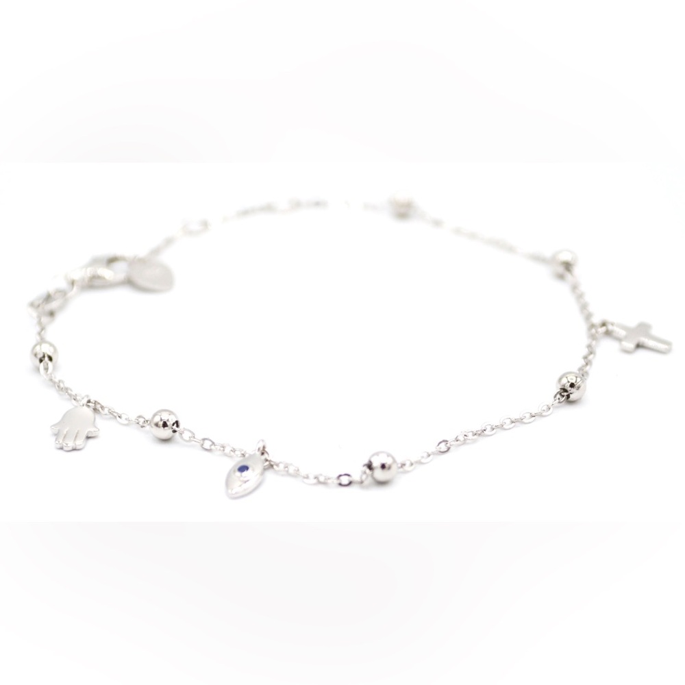 Evil Eye Hamsa Cross Sterling Silver Bracelet